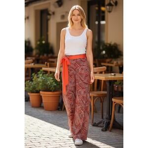 ☀️Mod X Red Black White Wide Leg Pants Wrap Tie Waist Polka Dot Print M NWOT